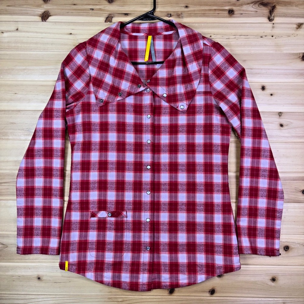 Lole Blouse Womens 8 Red Plaid Moisture Wicking Quick Dry Button Up Shirt